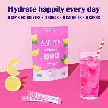 Ultima Replenisher Daily Electrolyte Drink Mix - Pink Lemonade, 20 Stickpacks - Hydration
