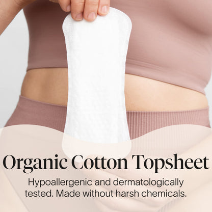 Cora Period Long Liners - 100% Organic Cotton Topsheet - Ultra Thin, Quick Absorbency