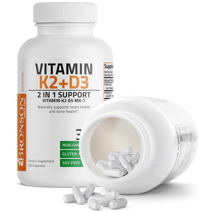 Bronson Vitamin K2 (MK7) with D3 Supplement Non-GMO Formula 5000 IU Vitamin D3