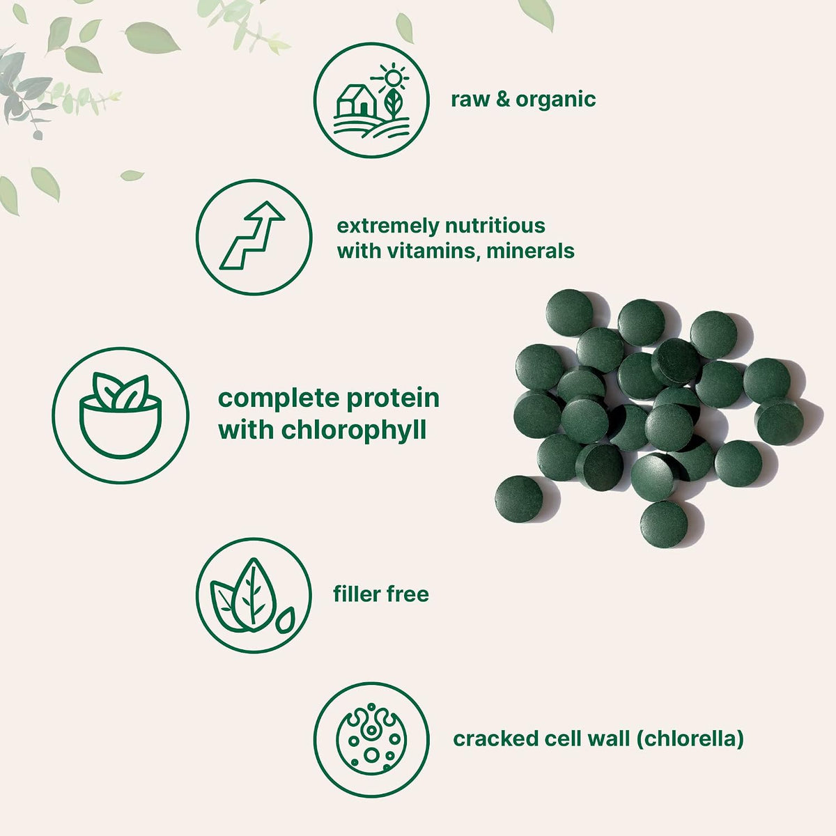 Micro Ingredients Organic Chlorella Spirulina 3000mg Tablets & Vitamin D3 5000iu + K2 100mcg Bundle 2 Pack - Cracked Cell Wall, Rich in Vegan Protein & Chlorophyll - Essential Sunshine Vitamins