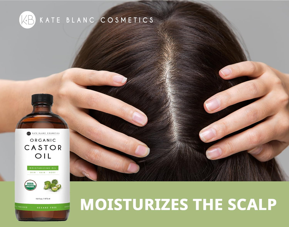 Kate Blanc Cosmetics Castor Oil Organic for Hair Growth & Body (16oz). 100% Pure Cold-Pressed
