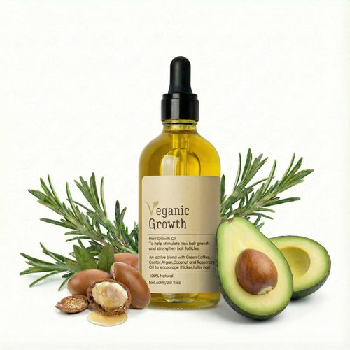 Veganic Natural Hair Growth Oil - Plant Based Vegan Formula, 11 Cold-Pressed Oils including Rosemary & Castor, Scalp Treatment for Reduced Shedding, hair oil for dry hair, Damaged & Split End (2 Oz)
