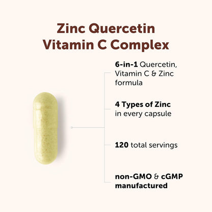 Micro Ingredients Quercetin with Vitamin C & Zinc, 240 Capsules - 6‑in‑1 Formula with Quercetin, Vitamin C & 4 Zinc Forms (Picolinate, Citrate, Glycinate, Gluconate) - Non‑GMO