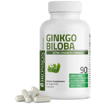 Bronson Ginkgo Biloba Extra Strength Brain & Memory Support 120 Capsules - Vegetarian, Non-GMO, Gluten Free, Soy Free, Memory, Cognitive & Brain Health Support