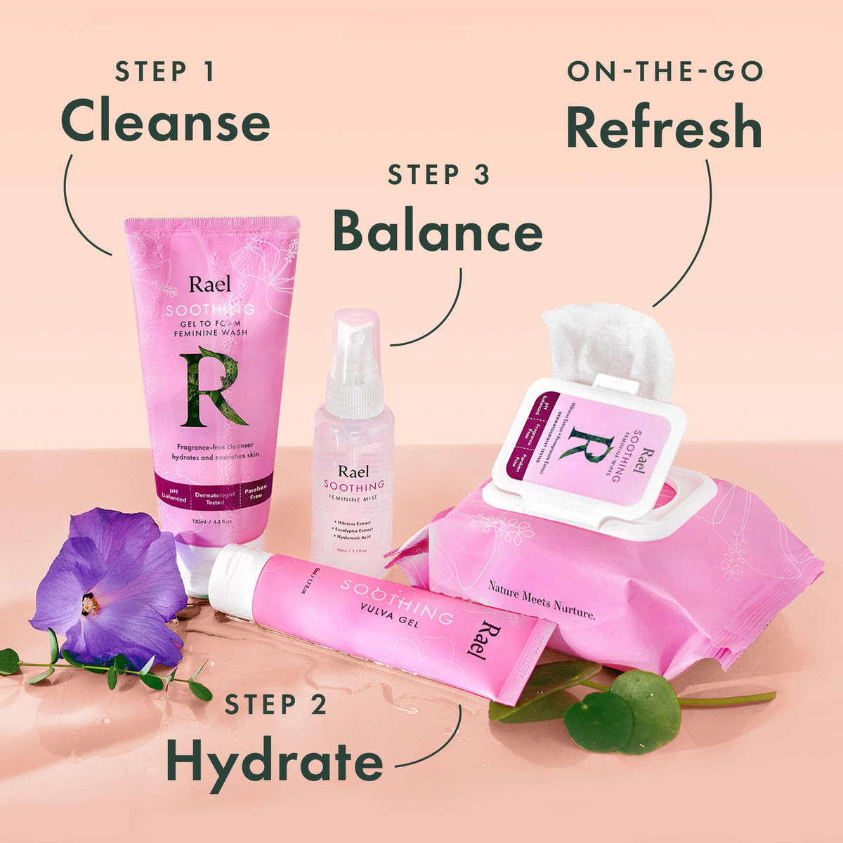 Rael Feminine Wash, Soothing Gel to Foam Wash - pH Balance Feminine Wash for Women, Intimate Wash