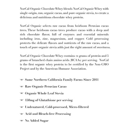NorCal Organic Chocolate Whey Protein - 2lbs - 100% USA Grass-Fed, USDA Certified