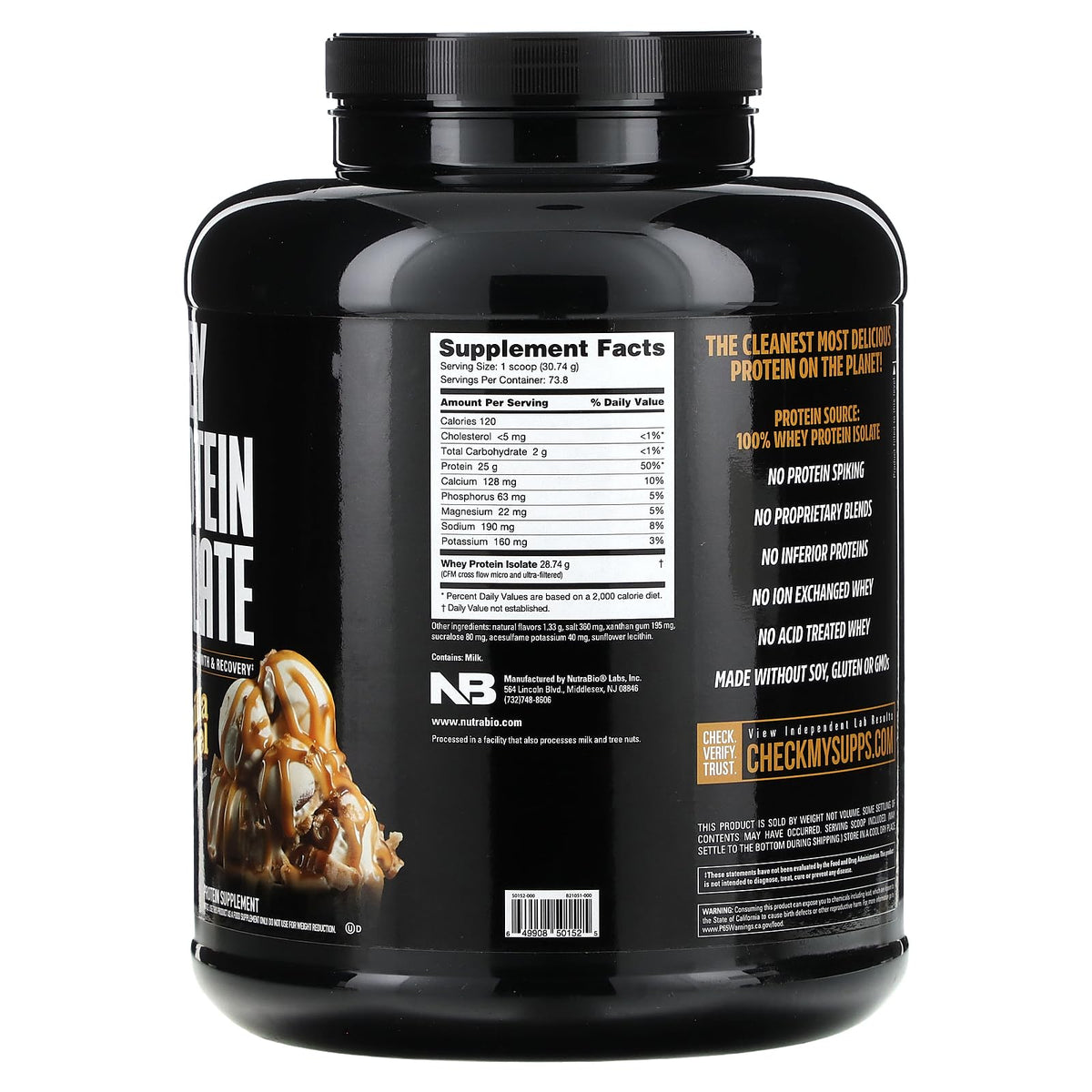 NutraBio Whey Protein Isolate Supplement - 25g of Protein Per Scoop with Complete