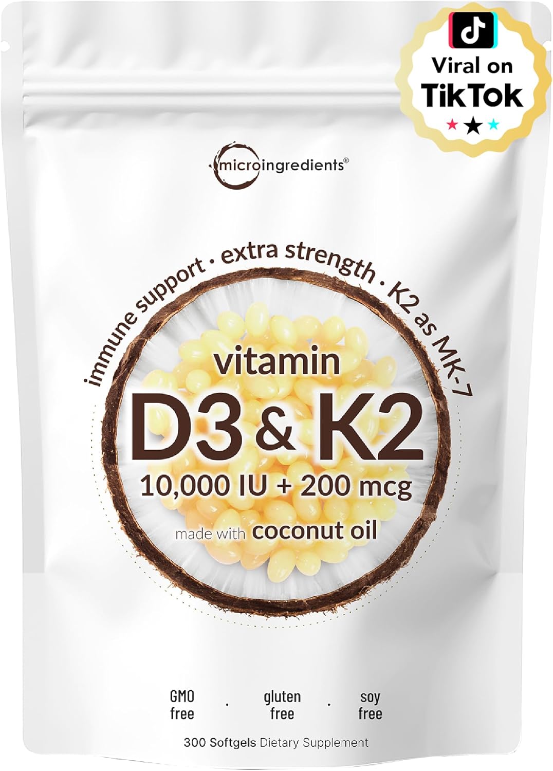 Micro Ingredients Vitamin D3 10,000iu + K2 200mcg Softgels & Pure Triple Magnesium Complex 400mg Capsules - 2 Pack Bundle - Essential D & K Sunshine Vitamins - Glycinate, Malate, & Taurate Forms
