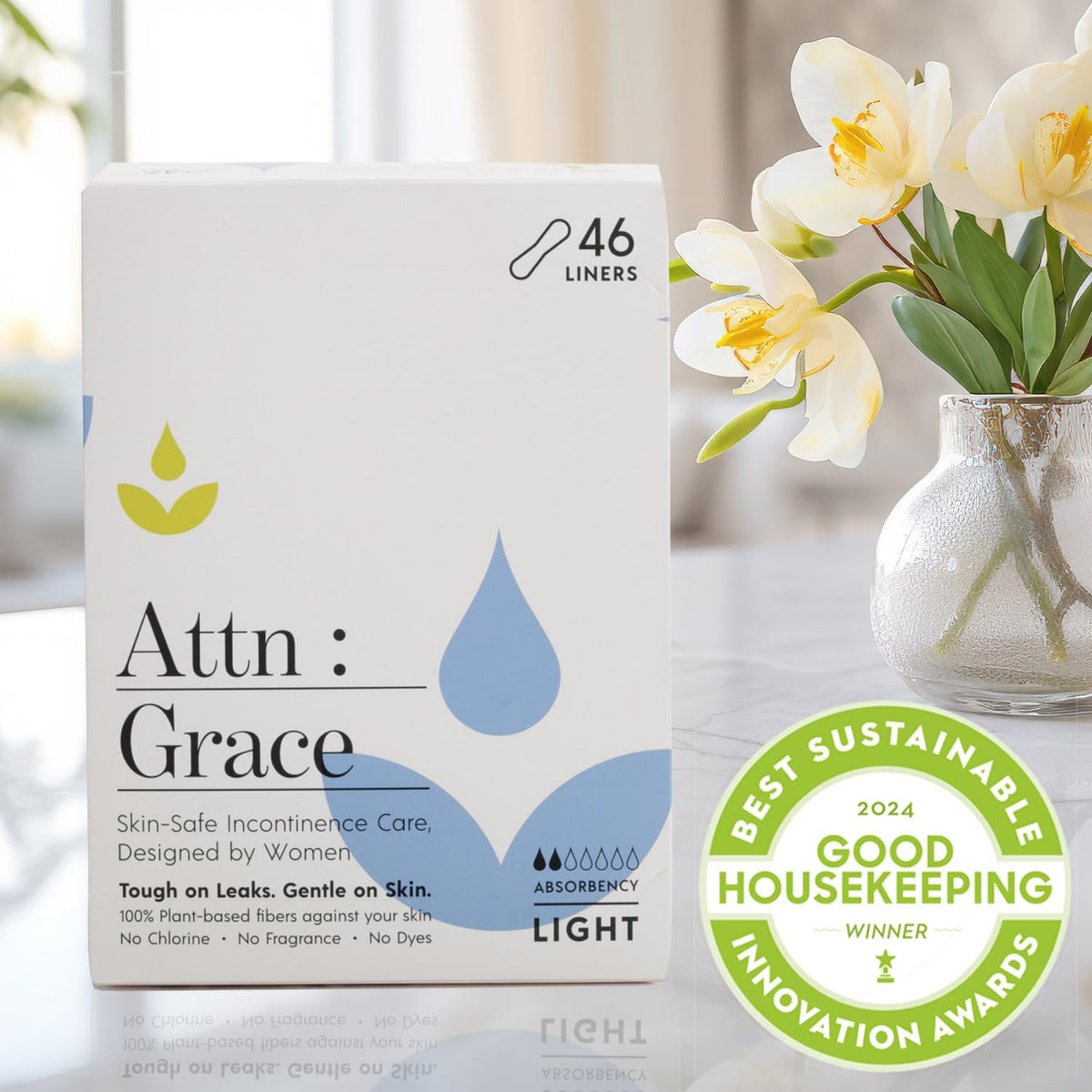 Attn: Grace Panty Liners for Women - 46 Liners - for Light Urinary Incontinence, Bladder Leakage