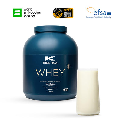 Kinetica Vanilla Whey Protein Powder - 2.27kg - 23g Protein per Serving - 76 Servings