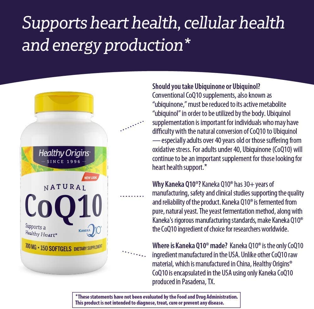 Healthy Origins CoQ10 (Kaneka Q10), 300 mg - Heart Health & Energy Supplement