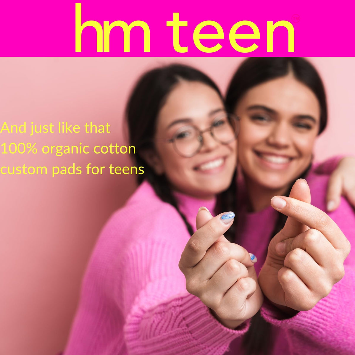 HM Teen - Pads for Teens - 100% Organic Cotton Pad Topsheet - Non Toxic Teen Pads with Wings