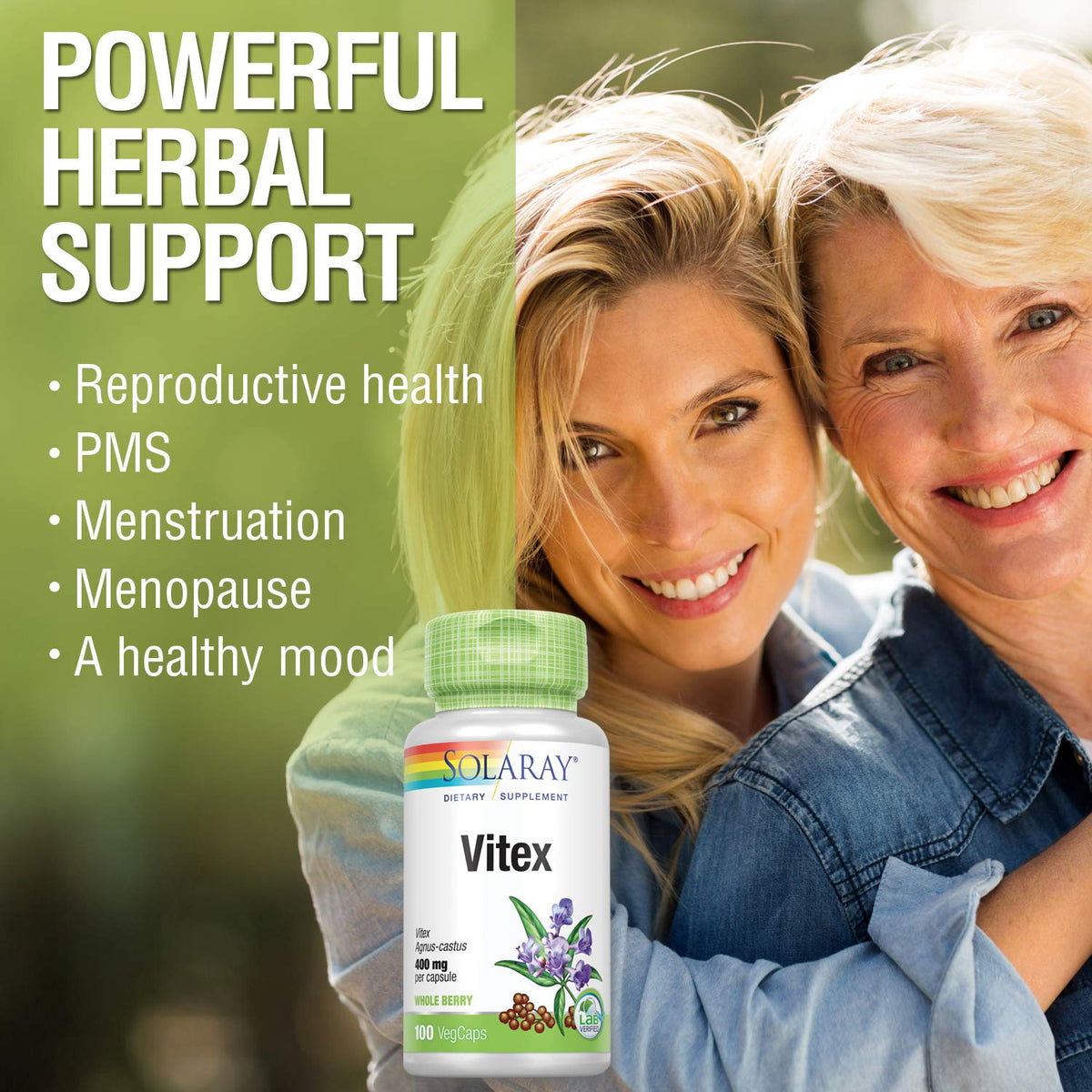 Solaray Vitex Berry 400mg - Womens Healthy Hormone Balance Formula - Menstruation & Menopause Support
