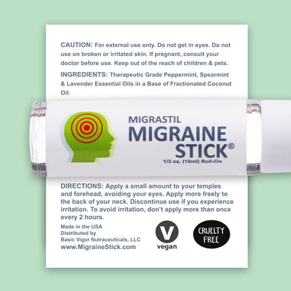 Migrastil Migraine Stick Rollon - Fast Cooling Comfort for Your Head. Aromatherapy with Peppermint