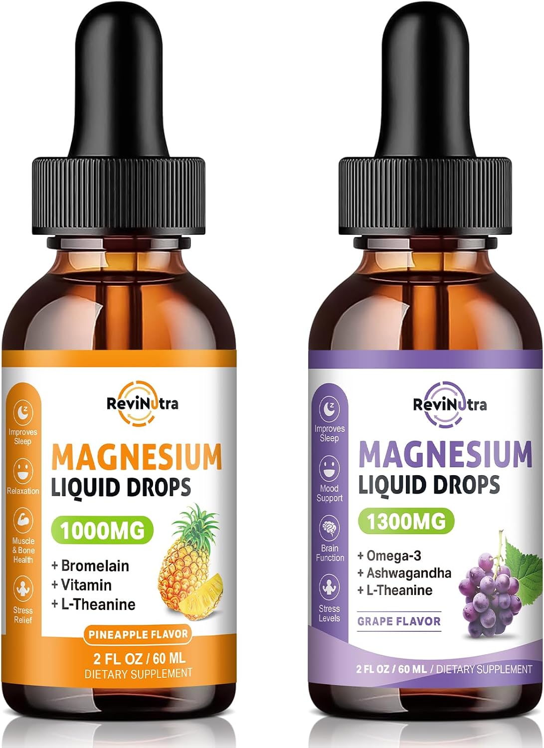 2 Pack Magnesium Complex Liquid Drops Pineapple & Grape Flavor