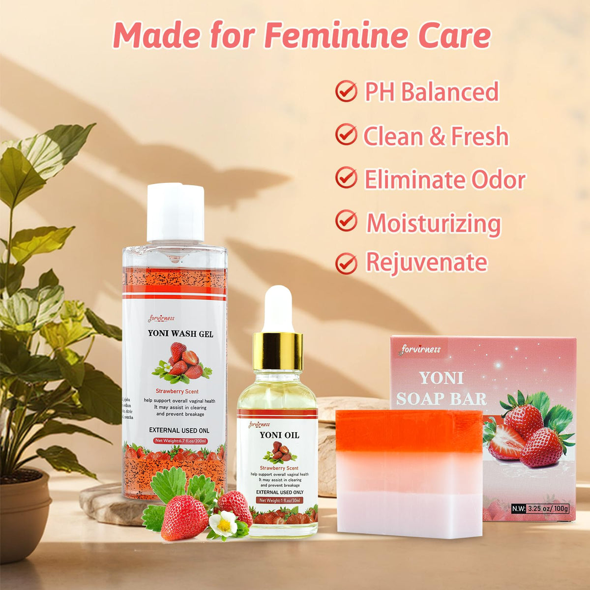 Yoni Wash Yoni Oil Yoni Bar Soap for Women PH Balance, Strawberry Body Oil, Feminine Wash