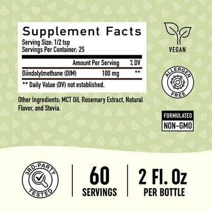 DIM Supplement Liquid Drops 100mg for Estrogen Balance for Women & Men - Hormone Balance