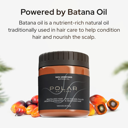 Polar Haircare Batana Oil for Hair Growth 100% Unrefined Natural Hair Oil for Thicker Fuller Fibers - Deep Conditioning for Dry or Damaged Scalp & Split-Ends - Shine Strength and Frizz Control 4.05 oz