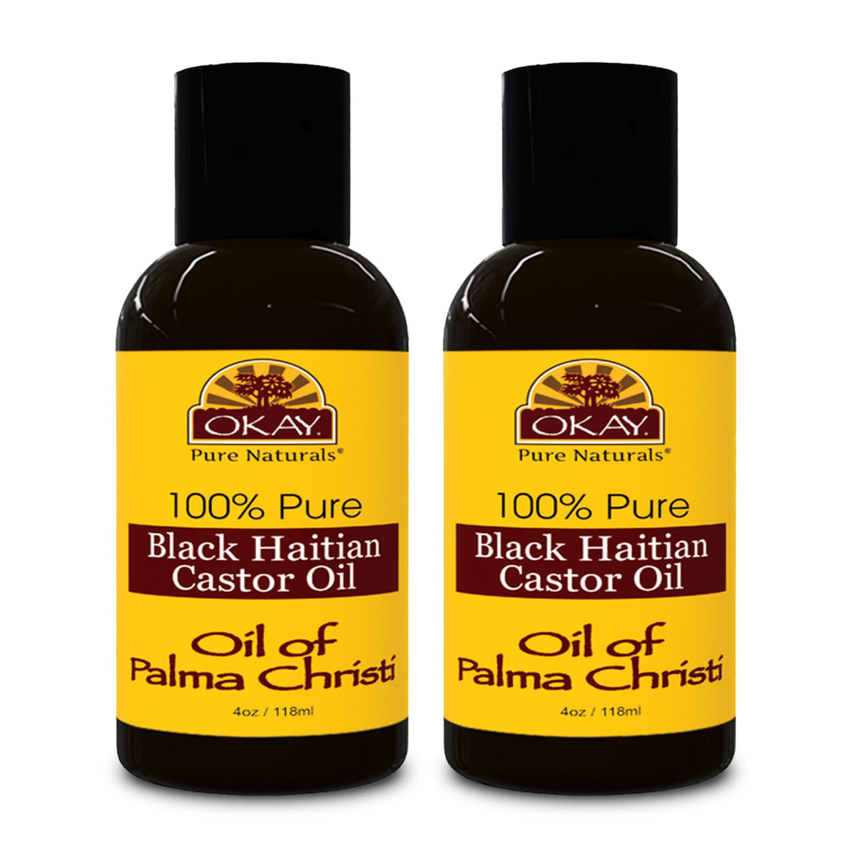 OKAY Pure Naturals Black Haitian Castor Oil - Castor Oil for Hair Growth for Men & Women, Moisture for Skin, Scalp, Eyelashes, Eyebrows - 4 oz Glass Bottle (Pack of 2)