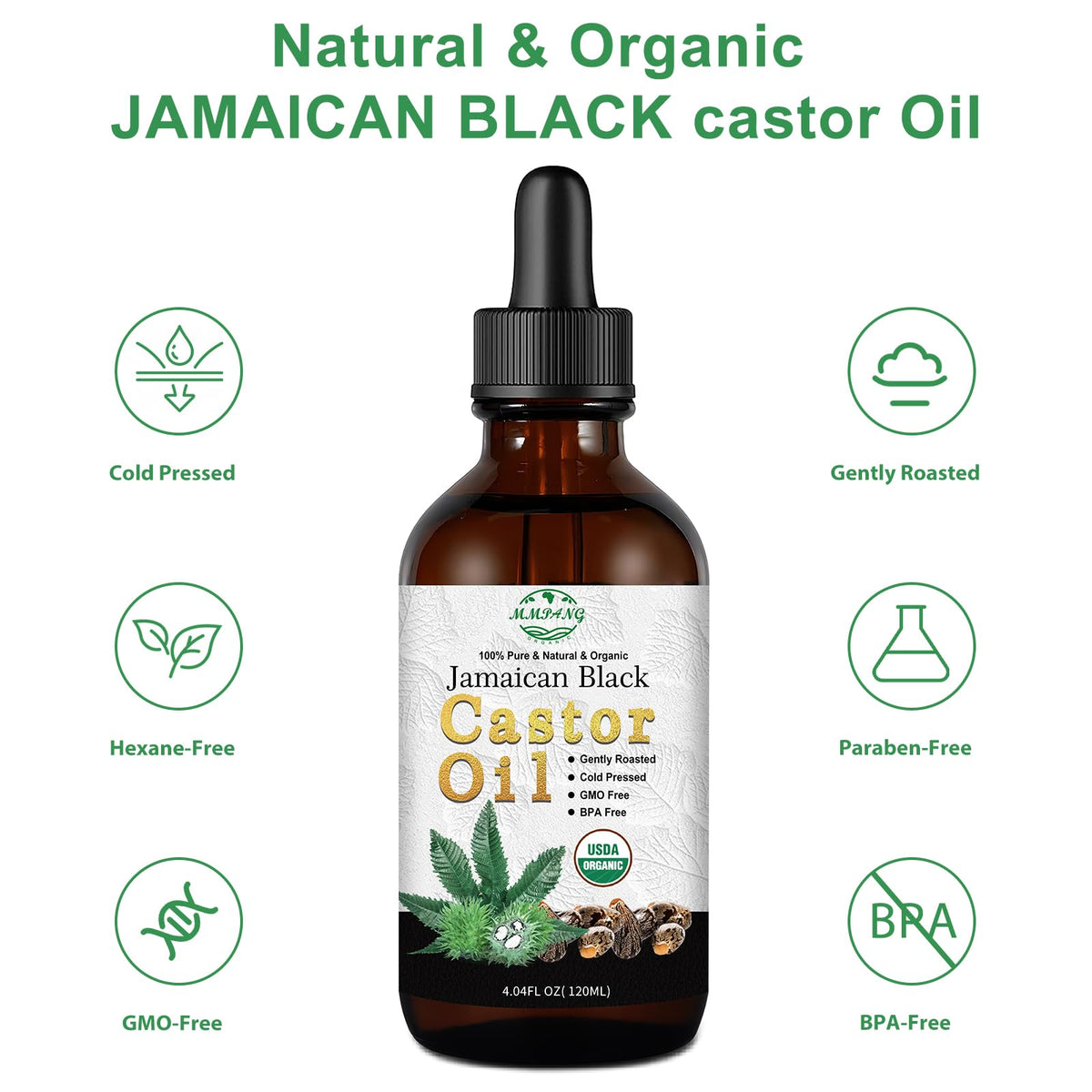 MMPANG Jamaican Black Castor Oil, Organic Cold Pressed Hair Oil Hexane Free