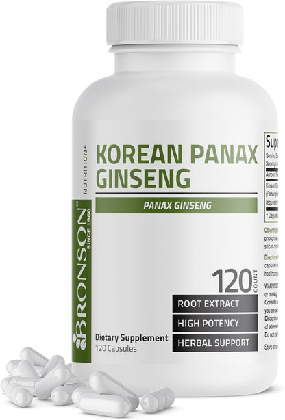 Bronson Korean Panax Ginseng Supports Energy, Endurance & Vitality + Memory and Mental Performance, 120 Capsules