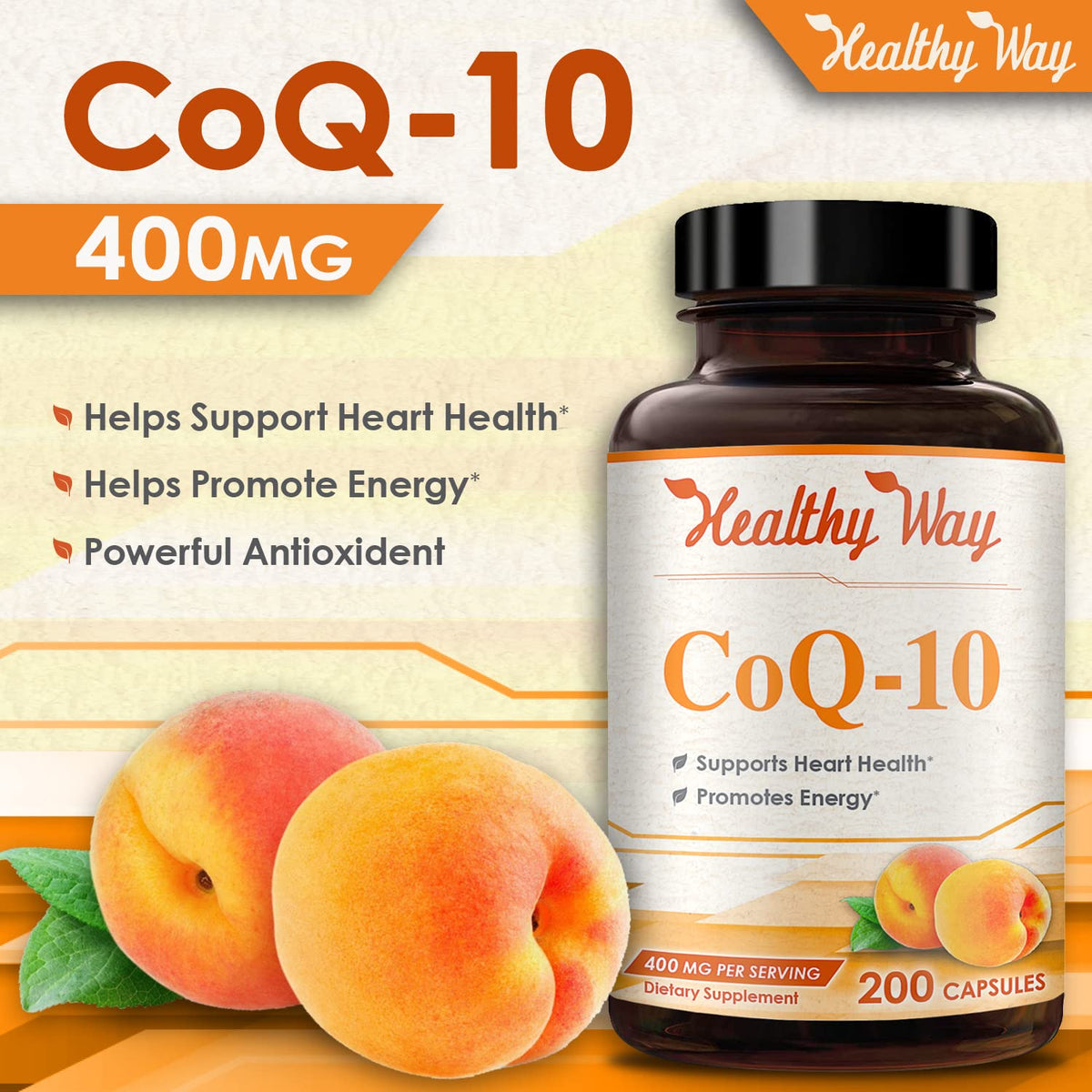 Healthy Way CoQ10 400mg 200 Capsules Non-GMO