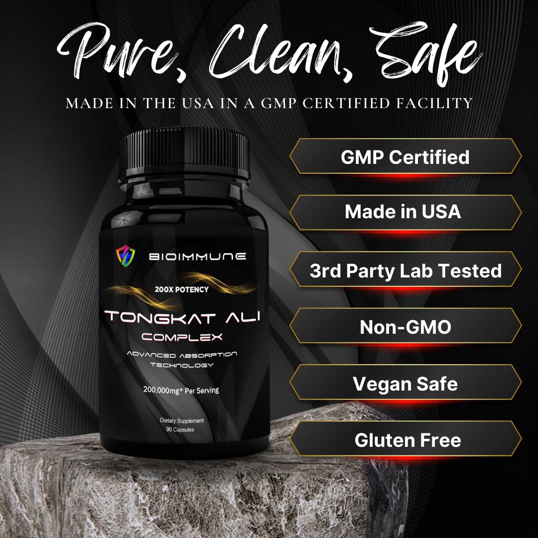 BioImmune Longjack Tongkat Ali Ultra Concentrated Purified Extract Capsules - Strength Muscle Mass, Drive, Performance