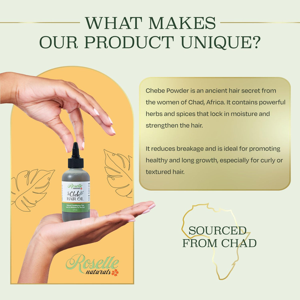 Roselle Naturals Chebe Oil for Hair Growth - Made in USA 4 Fl Oz - Hair Growth Oil, Grease for Stronger, Longer, Thicker Hair