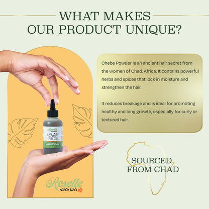 Roselle Naturals Chebe Oil for Hair Growth - Made in USA 4 Fl Oz - Hair Growth Oil, Grease for Stronger, Longer, Thicker Hair