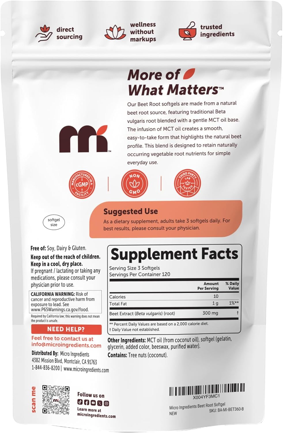 Micro Ingredients Beet Root Extract, 360 Softgels with MCT Oil - Natural Beet Root Source - Beetroot Supplements - Non-GMO