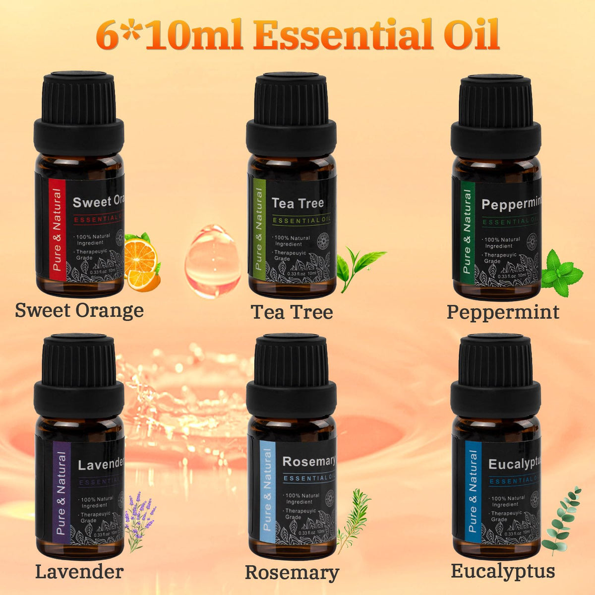 Comfynest Colorful Flame Fire Fireplace Diffuser with 6 Essential Oils Set, Ultrasonic 200ml Essential Oil