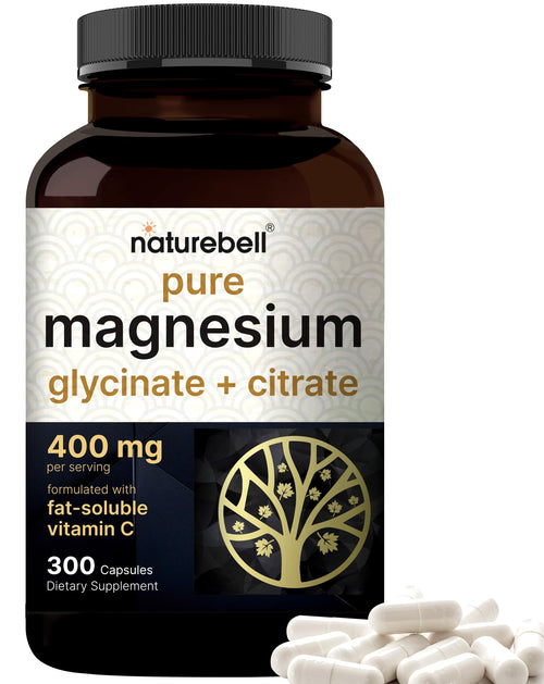 Magnesium Complex 400mg, 300 Capsules - Glycinate, Citrate - Chelated & Purified - Bone, Heart & Digestion Support - Non-GMO