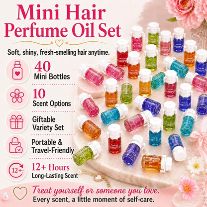 SAHIPUB Hair Perfume Oil for Women, 40 Portable Bottles Hair Oil with 10 Scents, Hair Fragrance Gift Set, 2-in-1 Leave-In Hair Serum for Frizzy Dry Hair, Lightweight Non-Greasy, Long-Lasting Scent