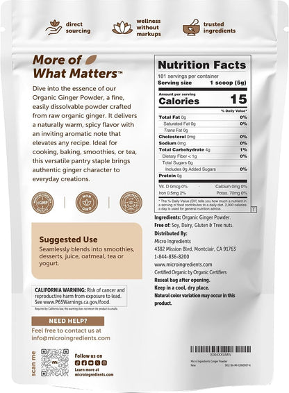 Organic Ginger powder, 2lbs (32oz) - Premium Source for Spice & Seasoning - Great for Baking, Cooking & Tea - Additive Free, Non-GMO, Bulk Supply