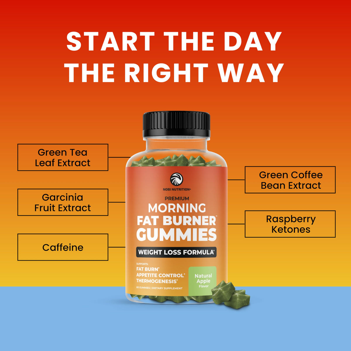 Morning Fat Burner Gummies for Weight Loss for Women & Men - Thermogenic Belly
