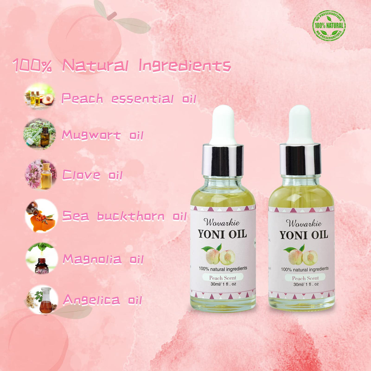 2 Packs Yoni Oil for Women, 1 fl oz/30 ml Feminine Oil Intimate Deodorant for Women, Eliminates Odor