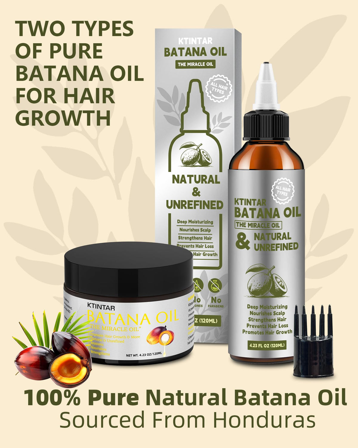 Ktintar 100% Natural Raw Batana Oil for Hair Growth, Dr Sebi Hair Growth Oil From Honduras, Thicker & Stronger Hair - 4.23 Fl Oz