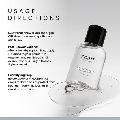 Alex Costa Hydrating Argan Oil Daily Hair Serum by Forte Series Sulfate Free Argan Hair Oil for Men Hair Serum for Dry Damaged Hair, for Styling Hair (75 ml / 2.5 oz)