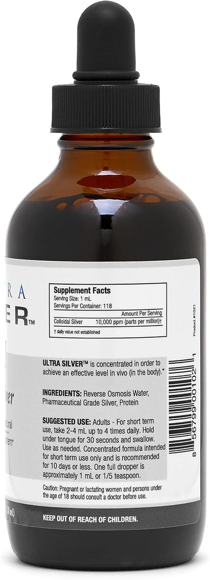 Ultra Silver® Colloidal Silver - 10,000 PPM, 4 Oz (118mL) - Mineral Supplement - True Colloidal Silver - with Dropper