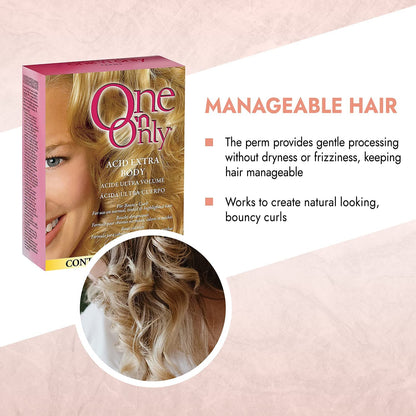 One 'N Only Acid Extra Body Hair Perm - At Home Perm Kit with Argan Oil for Bouncy Curls - Provides Firmer & More Manageable Curls for Normal, Tinted, and Frosted Hair (1 Kit)