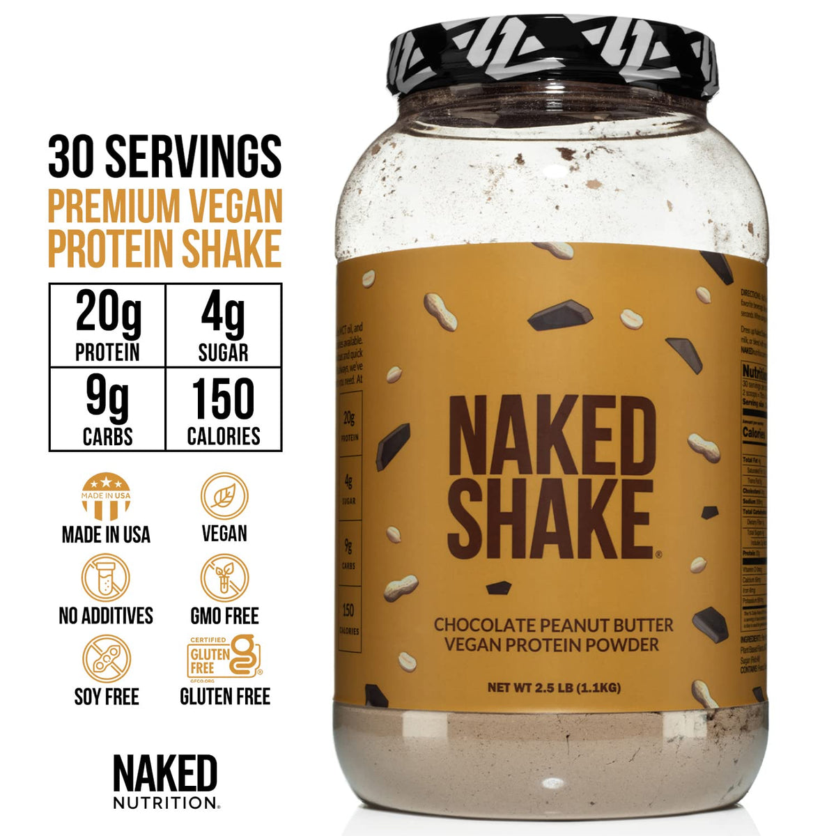 Naked Shake - Chocolate Peanut Butter Protein Powder - Vegan Protein Powder from US