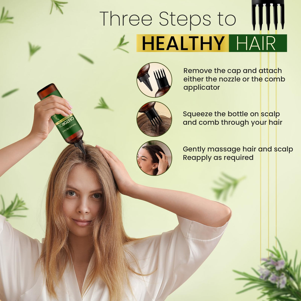 Natural Riches Castor Oil with Rosemary, 8 fl oz - Organic Blend for Thicker, Fuller Hair Growth - Premium Grade Hair Treatment.