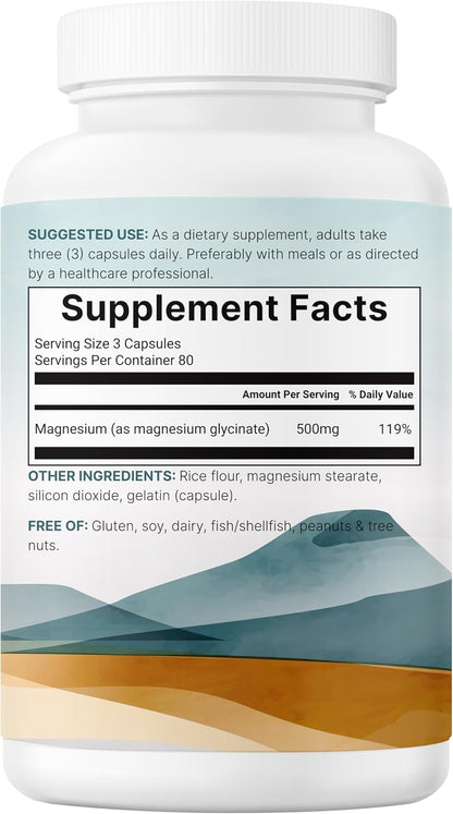 Micro Ingredients Magnesium Glycinate 500mg Per Serving, 240 Capsules - Potent Elemental Form, Chelated, High Absorption - Healthy Muscle, Bones, & Mood Support Supplement - Non-GMO