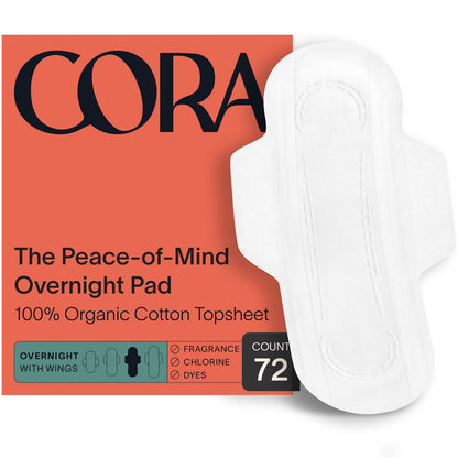 Cora Organic Pads | Ultra Thin Period Pads with Wings | Overnight Absorbency | Ultra-Absorbent 