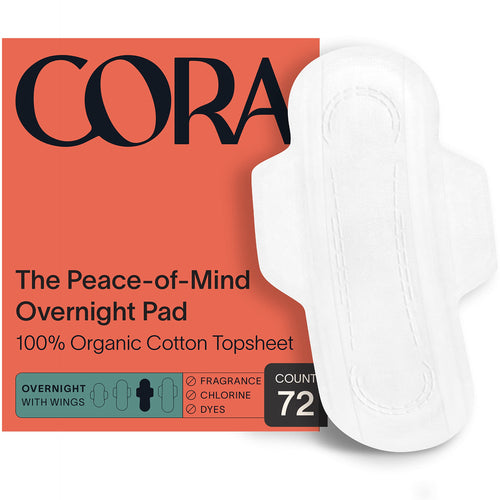 Cora Organic Pads | Ultra Thin Period Pads with Wings | Overnight Absorbency | Ultra-Absorbent 