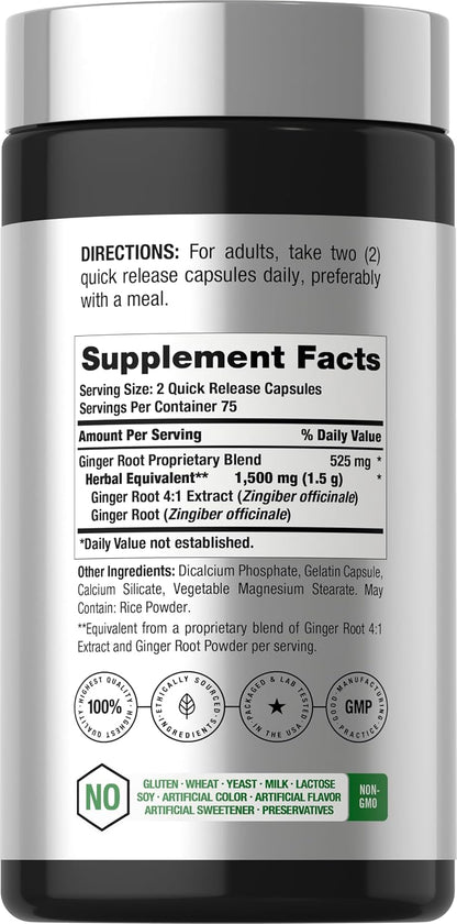 Horbäach Ginger Root Extract Supplement - 150 Capsules - Traditional Herbal Formula - Non-GMO & Gluten Free