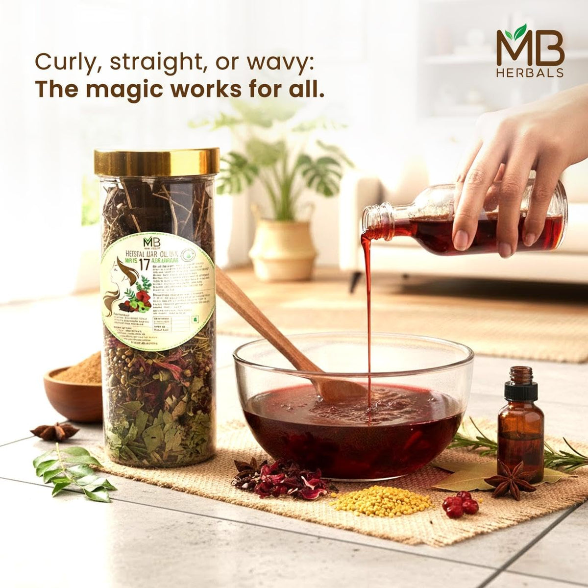 MB Herbals Hair Oil Mix - 17 Whole Herbs Blend for DIY Hair Oil - Amla, Hibiscus, Neem, Fenugreek, Curry Leaves, & More - Traditional Herbal Mix - 3.5 oz (100g)