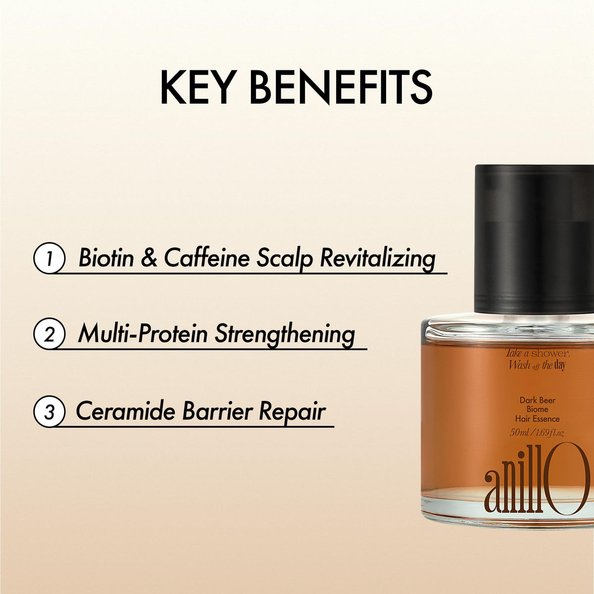 anillO Dark Beer Hair Essence - Strengthening & Nourishing Damage Repair Hair Oil Serum with Biotin, Olive Oil, Beer Yeast &10-type Protein Complex - Vegan, Paraben & Silicone Free 1.69 fl oz