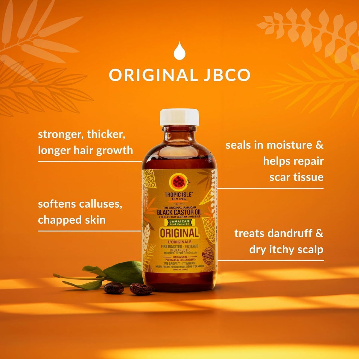 Tropic Isle Living Jamaican Black Castor Oil - Rich in Vitamin E, Omega Fatty Acids & Minerals - For Hair Growth Oil, Skin Conditioning, Eyebrows & Eyelashes, Scalp and Nail Care (PET) (8oz)
