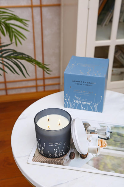 White Sage Sea Salt 3 Wick Candle 14.5 oz - Sage Candles for Cleansing House - Large Soy Candles
